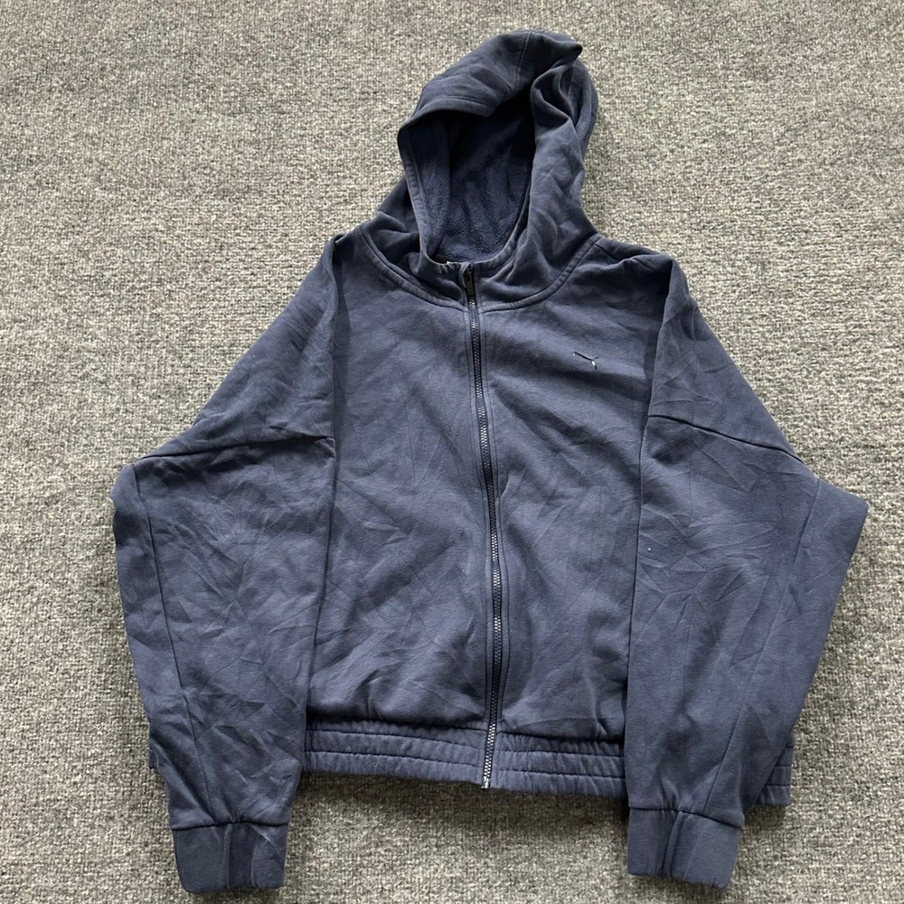 Puma Hoodie Womens Size 3X Navy Blue Full Zip Cropped Training Athletic Jacket